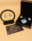 Valentine Heart Jewellery Gift Set For Women - Silver Hearts & Roses Necklace & Drop Earrings - Natural Crystal Gemstone Pendant For Ladies - With a Quality Gift Box