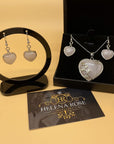 Valentine Heart Jewellery Gift Set For Women - Silver Hearts & Roses Necklace & Drop Earrings - Natural Crystal Gemstone Pendant For Ladies - With a Quality Gift Box