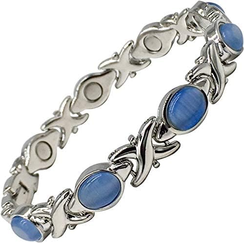 Helena Rose Ladies Magnetic Bracelet for Women - Blue Cats Eye Gem Stones - Fits Wrists Up to 18.5 cm Fully Adjustable - Plus Jewellery Gift Box