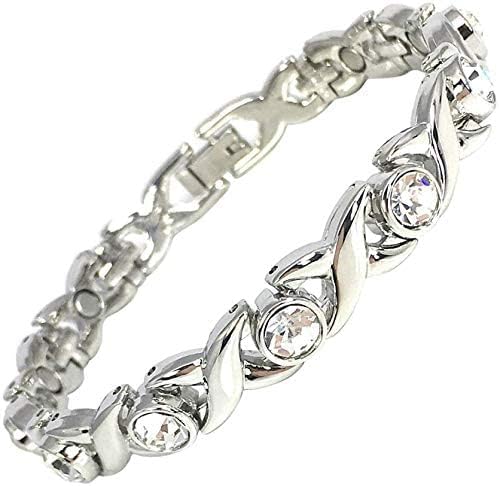 Helena Rose Magnetic Bracelet for Women - Sparkling Clear Rhinestone Crystals - Fits Wrists up to 7.5&quot; Fully Adjustable - with Jewellery Gift Box