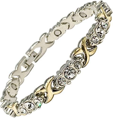 Helena Rose Ladies Magnetic Therapy Bracelet for Women Arthritis - Rhinestone Crystals - Womens Bracelets Fits Wrists up to 18.5cm - Plus Jewellery Gift Box