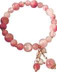 Ladies Strawberry Quartz Gemstone Bracelet. Natural Stone Stretch Bangle for Women. Includes Jewellery Gift Box (Strawberry Pink)