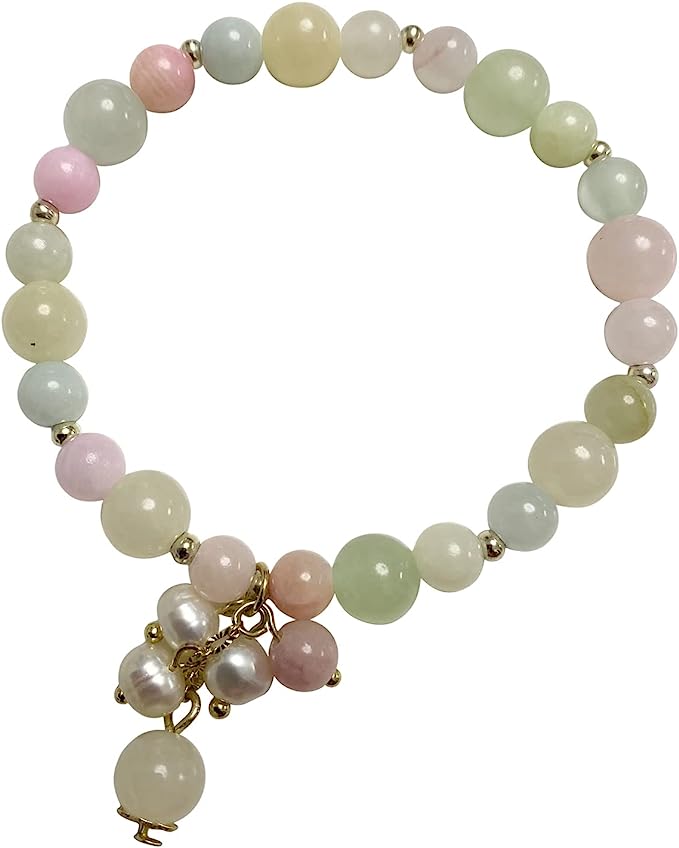 Ladies Strawberry Quartz Gemstone Bracelet. Natural Stone Stretch Bangle for Women. Includes Jewellery Gift Box (Chalcedony White)