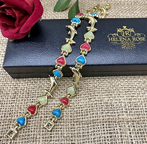 Ladies Magnetic Therapy Bracelet for Women - Natural Gemstone Heart Crystals - 18.5 cm Adjustable - Plus Jewellery Gift Box (Gold Finish)