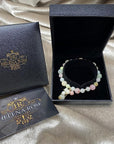 Ladies Strawberry Quartz Gemstone Bracelet. Natural Stone Stretch Bangle for Women. Includes Jewellery Gift Box (Chalcedony White)