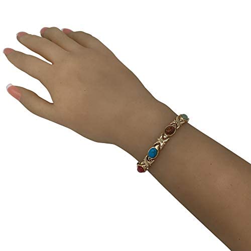 Ladies Magnetic Therapy Bracelet for Women with Natural Semi-Precious Stones - Fits Wrists Up to 18.5cm Adjustable - with Jewellery Gift Box