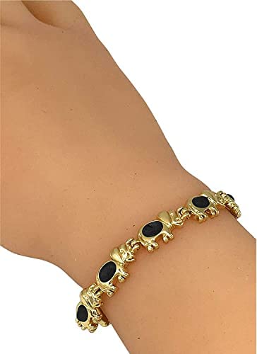 Helena Rose Ladies Magnetic Bracelet for Women - Semi Precious Black Onyx Stones - Fits Wrists Up to 7.5&quot; Fully Adjustable - with a Jewellery Gift Box