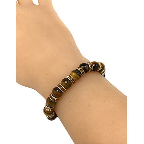 Helena Rose Ladies Bracelet for Women- Natural Tigers Eye Semi Precious Stones &amp; Sparkling Rhinestone Golden Crystals - Woman&#39;s Spiritual Bangle with Jewellery Gift Box