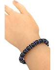 Helena Rose Bracelet - Black Tourmaline Gemstones with Sparkling Blue Rhinestone Crystals - Spiritual Bangle for Men & Women - with Jewellery Gift Box