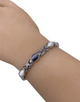 Ladies Magnetic Bracelet for Women - Grey Cats Eye Gemstones - Fits Wrists up to 7.5" Adjustable - with Jewellery Gift Box