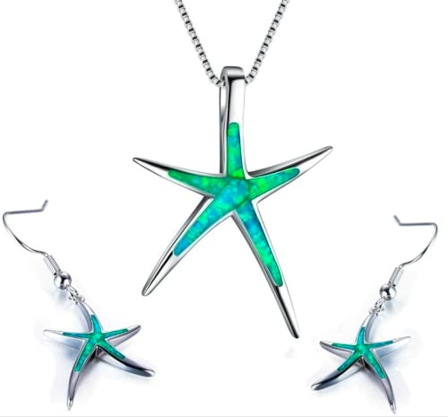 Starfish Jewellery gift set for women. Starfish design pendant necklace with enamel inlay &amp; matching earrings. With Gift Box-