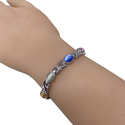 Helena Rose Ladies Magnetic Therapy Bracelet for Women - Multi Coloured Cats Eye Gem Stones - Fits Wrists Up to 18.5cm Adjustable - with Jewellery Gift Box?