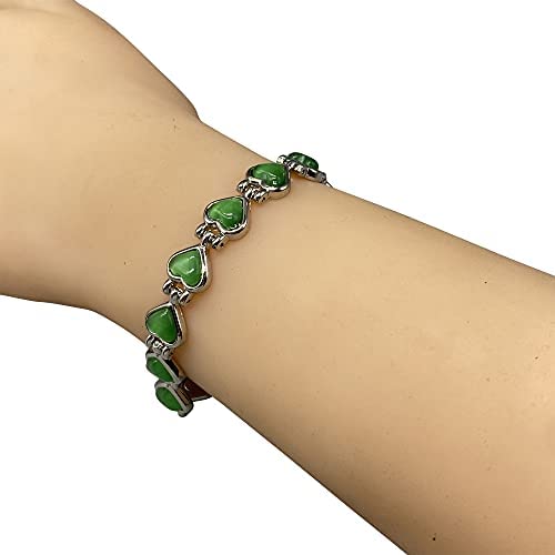 Helena Rose Ladies Green Cats Eye Heart Shaped Magnetic Bracelet for Women - Fits Wrists Up to 17.5cm Adjustable - with Jewellery Gift Box