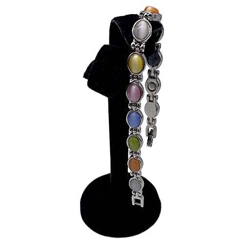 Ladies Magnetic Therapy Bracelet for Women - Multicoloured Semi Precious Cats Eye Stones - Fits Wrists 17.5 cm Adjustable - Presented in a Jewellery Gift Box