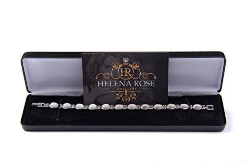 Helena Rose Ladies Magnetic Bracelet for Women - Semi Precious Grey Luminous Cats Eye Stones - Fits Wrists Up To 17.5cm Fully Adjustable Size - Presented in a Jewellery Gift Box