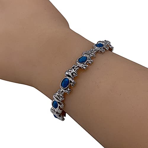 Helena Rose Magnetic Bracelet for Women - Blue Turquoise Elephant Bangle - Fits Wrist up to 7.5&quot; Fully Adjustable - with Jewellery Gift Box