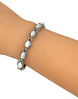 Helena Rose Ladies Magnetic Bracelet for Women - Semi Precious Grey Luminous Cats Eye Stones - Fits Wrists Up To 17.5cm Fully Adjustable Size - Presented in a Jewellery Gift Box