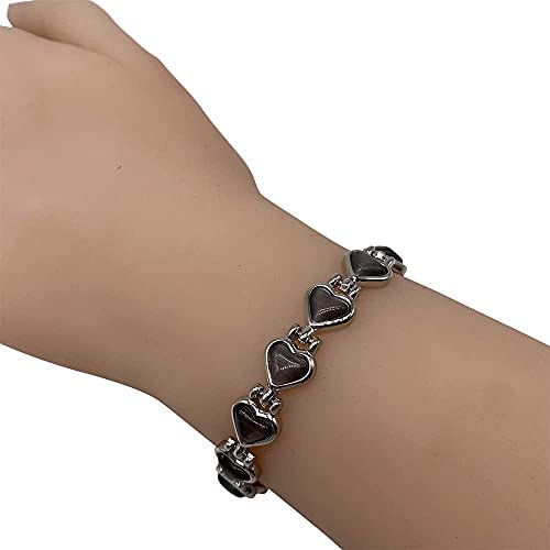 Helena Rose Ladies Magnetic Bracelet for Women - Steel Grey Black Heart Design - Valentines Day Jewellery - Fits Wrists up to 18cm Adjustable - with Jewellery Gift Box
