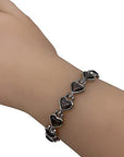 Helena Rose Ladies Magnetic Bracelet for Women - Steel Grey Black Heart Design - Valentines Day Jewellery - Fits Wrists up to 18cm Adjustable - with Jewellery Gift Box