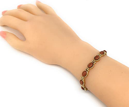 Helena Rose Ladies Magnetic Bracelet for Women - Natural Brown Goldstone Gems - Fits Wrists Up to 7.5&quot; Fully Adjustable - Plus Jewellery Gift Box