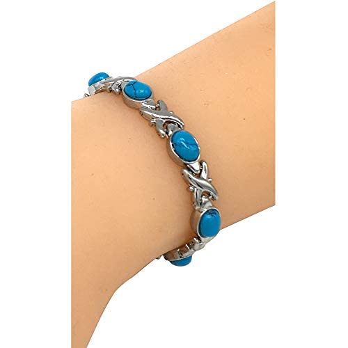 Helena Rose Ladies Magnetic Bracelet for Women - Natural Blue Turquoise Howlite Gemstone Link Bangle with Magnets - Fits Wrists Up to 18cm Adjustable - with Jewellery Gift Box