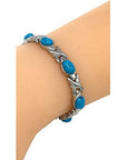 Helena Rose Ladies Magnetic Bracelet for Women - Natural Blue Turquoise Howlite Gemstone Link Bangle with Magnets - Fits Wrists Up to 18cm Adjustable - with Jewellery Gift Box