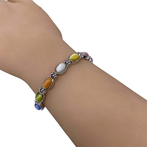 Ladies Magnetic Therapy Bracelet for Women - Multicoloured Semi Precious Cats Eye Stones - Fits Wrists 17.5 cm Adjustable - Presented in a Jewellery Gift Box