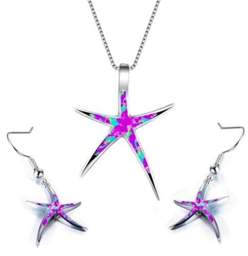 Starfish Jewellery gift set for women. Starfish design pendant necklace with enamel inlay &amp; matching earrings. With Gift Box-