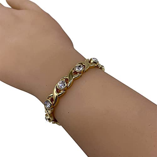 Helena Rose Magnetic Bracelet for Women - Sparkling Clear Rhinestone Crystals - Fits Wrists up to 7.5&quot; Fully Adjustable - with Jewellery Gift Box