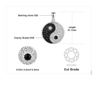 Womens Designer 925 Sterling Silver Yin Yang Jewellery - With Cubic Zirconia Crystals - Spiritual Boho Style - With Jewellery Gift Box.