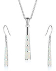 Ladies Opal Jewellery Set For Women - Necklace Pendant Drop Earrings - Girls Enamel & Silver Plated Matching Charms - Pendulum Design with Gift Box