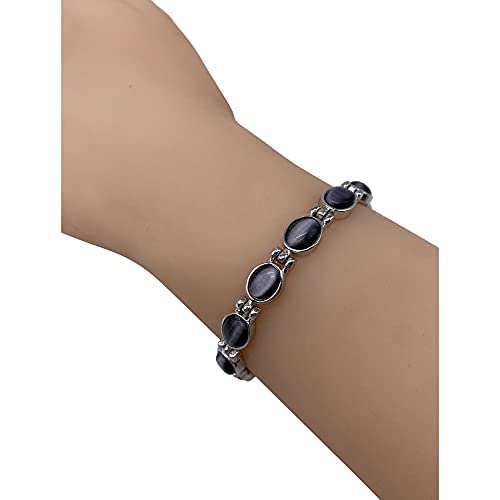 Helena Rose Ladies Magnetic Bracelet for Women - Black Semi Precious Cats Eye Stones - Fits Wrists Up to 18.5cm Adjustable Size - Presented in a Jewellery Gift Box