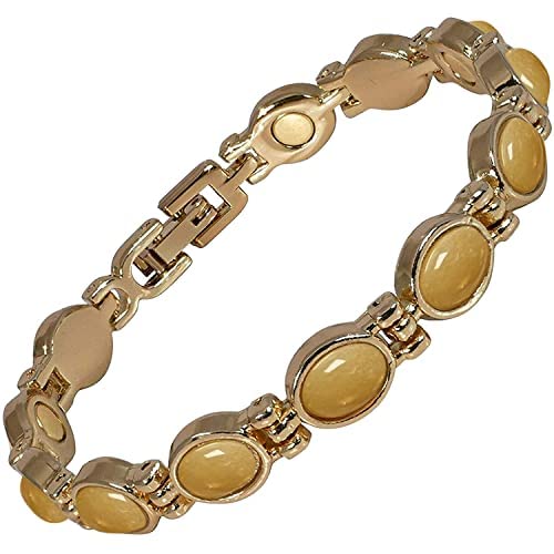 Ladies Magnetic Bracelet for Women - Natural Beige Jasper Gemstones - Fits Wrists Up to 7.5&quot; Links Can Be Added Adjustable | Plus Jewellery Gift Box