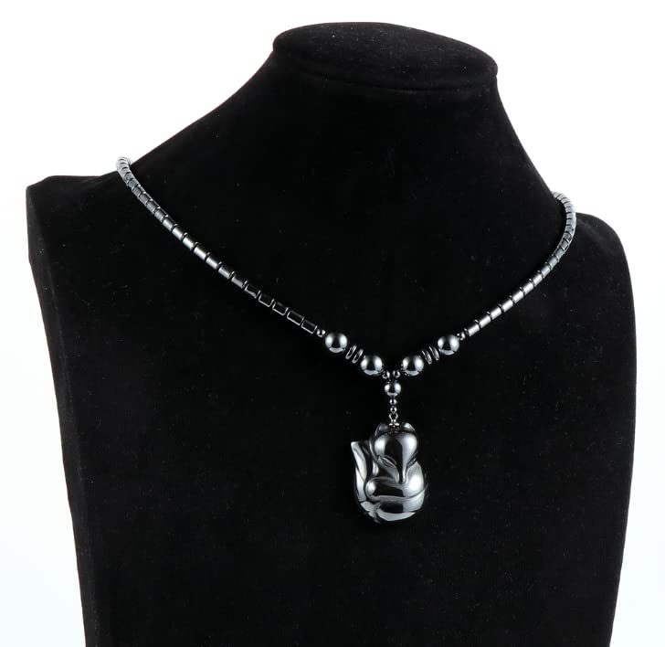 Natural Hematite Beaded Pendant Necklace for Men Women with Jewellery Gift Box