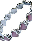 Magnetic Therapy Valentine Bracelet for Women - Pretty Pink Heart Links Semi - Precious Gemstones Fits Wrists up to 18 cm Fully Adjustable - Plus a Jewellery Gift Box