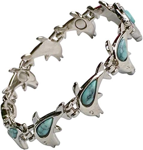 Helena Rose Womens Magnetic Bracelet - Blue Turquoise Gemstone Dolphin Jewellery