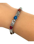 Helena Rose Ladies Magnetic Bracelet for Women - Semi-Precious Blue Red Green Gemstones - Fits Wrists Up Tp 7.5" Size Fully Adjustable - Plus Jewellery Gift Box