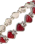 Ladies Magnetic Valentine Bracelet for Women with Red Heart Natural Polished Agate Gemstones - Fits Wrists up to 18 cm 7.0 inches Adjustable - with A Jewellery Gift Box