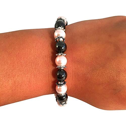 Pink Pearl &amp; Hematite Magnetic Therapy Bracelet for Women &amp; Jewellery Gift Box