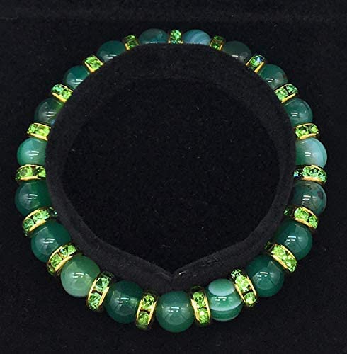 Helena Rose Ladies Spiritual Bracelet for Women- Gorgeous Green Agate Gemstones &amp; Sparkling Green Rhinestone Crystals - Woman&#39;s Stretch Bracelet - Plus Jewellery Gift Box