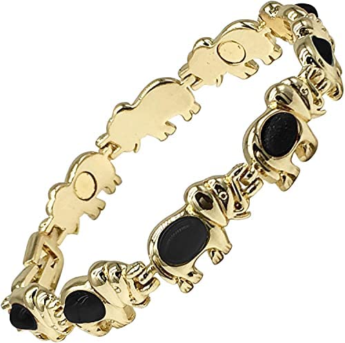 Helena Rose Ladies Magnetic Bracelet for Women - Semi Precious Black Onyx Stones - Fits Wrists Up to 7.5&quot; Fully Adjustable - with a Jewellery Gift Box