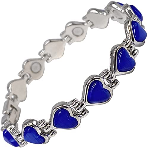 Helena Rose Ladies Blue Cats Eye Heart Shaped Magnetic Therapy Bracelet for Women - Valentine Jewellery for Females - with Gift Box