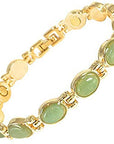 Ladies Magnetic Bracelet for Women | Semi Precious Green Aventurine Gemstones - Fits Wrists Up to 7.5" Adjustable - Plus Jewellery Gift Box (Gold)