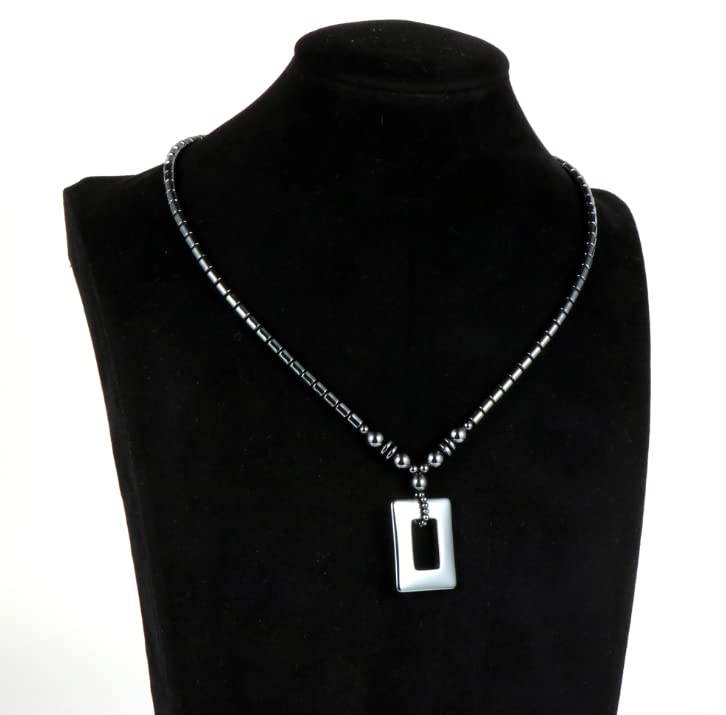 Natural Hematite Beaded Pendant Necklace for Men Women with Jewellery Gift Box