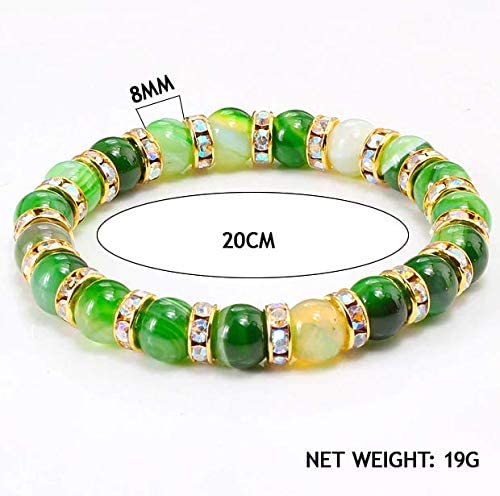 Helena Rose Ladies Spiritual Bracelet for Women- Gorgeous Green Agate Gemstones &amp; Sparkling Green Rhinestone Crystals - Woman&#39;s Stretch Bracelet - Plus Jewellery Gift Box