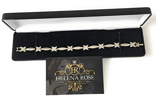 Helena Rose Ladies Magnetic Bracelet for Women - Silver Flower Design Sparkling Clear Rhinestone Crystals - Plus Jewellery Gift Box