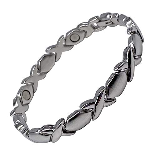 Ladies Magnetic Therapy Bracelets for Women - Chloe Hexagon &amp; Kisses Adjustable Design - Length 18.5cm - with Jewellery Gift Box