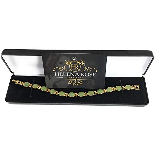 Ladies Magnetic Bracelet for Women | Semi Precious Green Aventurine Gemstones - Fits Wrists Up to 7.5&quot; Adjustable - Plus Jewellery Gift Box (Gold)
