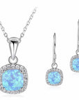 Ladies Matching Square Jewellery Set. Simulated Fire Opal Enamel and Clear Rhinestone Crystals. Necklace Pendant With Matching Drop Earrings For Women. Plus Jewellery Gift Box.