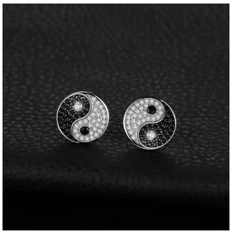 Womens Designer 925 Sterling Silver Yin Yang Jewellery - With Cubic Zirconia Crystals - Spiritual Boho Style - With Jewellery Gift Box.